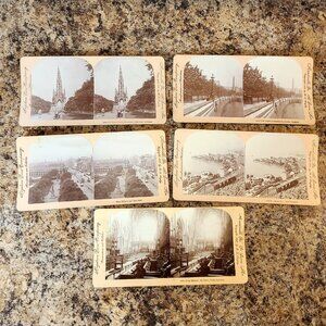 Five Antique Original Stereoscope Stereoview Cards, Keystone  Ca.1897-1901